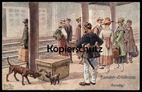 ALTE POSTKARTE ARTHUR THIELE HAMSTER-ERLEBNISSE ANRÜCHIG Hund dog chien Polizei Police Uniform uniforme plunderer cpa AK