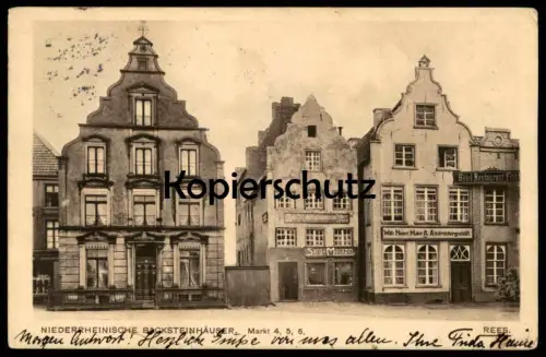 ALTE POSTKARTE REES RHEIN NIEDERRHEINISCHE BACKSTEINHÄUSER SARG-MAGAZIN ADEL AN MUTTER V. BARON VON RICHTHOFEN MONTIGNY