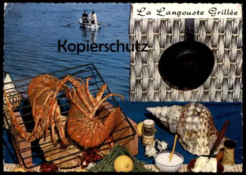 POSTKARTE LA LANGOUSTE GRILLÉE RECETTE MUSCHEL COQUILLAGE DE MER Sea Shell Rezept Languste spiny lobster Gericht cpa AK