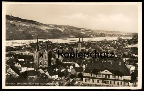 ALTE POSTKARTE BINGEN BINGERBRÜCK NAHEMÜNDUNG ZUGEFRORENER RHEIN 1929 EIS rhin gelé rhine frozen postcard Ansichtskarte