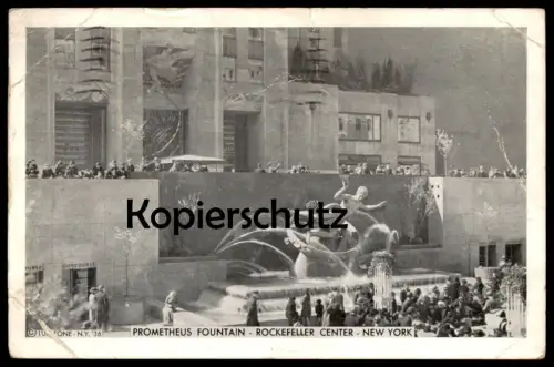 ALTE POSTKARTE PROMETHEUS FOUNTAIN NEW YORK ROCKEFELLER CENTER 1937 Springbrunnen USA America vintage postcard cpa