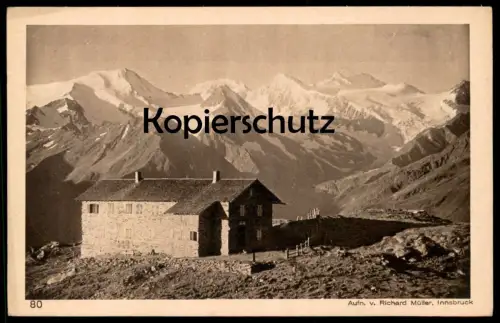 ALTE POSTKARTE STARKENBURGERHÜTTE GEGEN ZUCKERHÜTL & PFAFF STUBAITAL NEUSITFT FULPMES SCHUTZHÜTTE postcard cpa AK