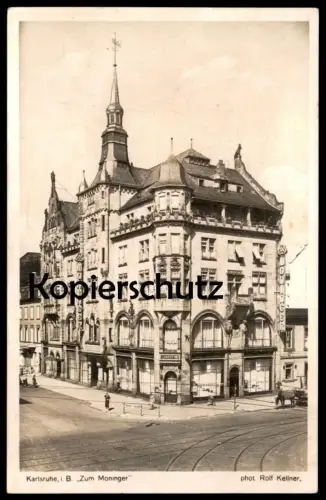 ALTE POSTKARTE KARLSRUHE ZUM MONINGER GASTSTÄTTE RESTAURANT PHOT. ROLF KELLNER cpa postcard AK Ansichtskarte
