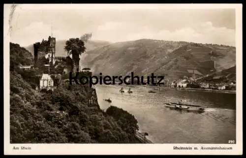 ALTE POSTKARTE BURG RHEINSTEIN MIT ASSMANNSHAUSEN AN BORD M.S. GRAF ZEPPELIN Dampfer steamer steamship bateau à vapeur