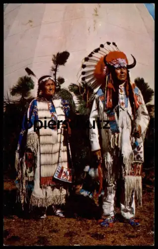 POSTKARTE INDIAN CHIEF BENJAMIN & WIFE OGALA SIOUX Indianer Indians Indien Kopfschmuck feather headdress coiffe postcard