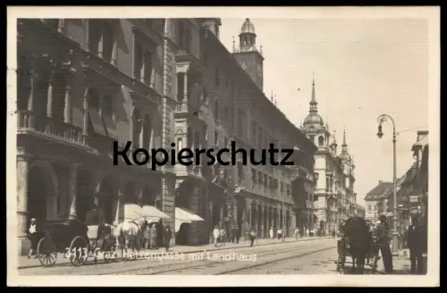 ALTE POSTKARTE GRAZ HERRENGASSE MIT LANDHAUS 1926 Kutsche Schimmel coach Steiermark Österreich Austria cpa postcard