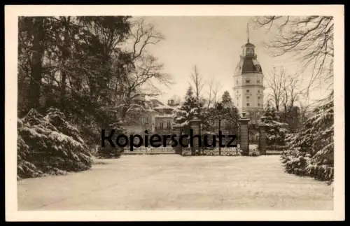 ALTE POSTKARTE KARLSRUHE WINTER LANDESMUSEUM SCHLOSS BLEITURM MIT PRACHTGITTERTOR FASANGARTEN Tor gate porte postcard AK