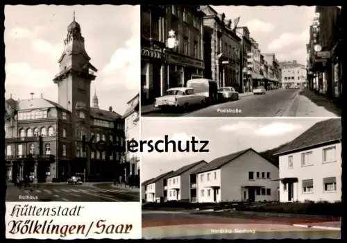 ÄLTERE POSTKARTE HÜTTENSTADT VÖLKLINGEN SAAR POSTSTRASSE NORDRING SIEDLUNG RATHAUS Opel Kapitän ? Café Duchéne cpa AK