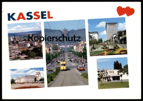 POSTKARTE KASSEL SPIELBANK KASINO CASINO STRASSENBAHN TREPPENSTRASSE Herz Tram tramway Opel VW postcard AK Ansichtskarte