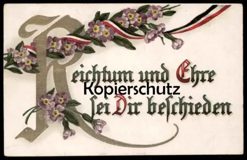 ALTE PRÄGE POSTKARTE REICHTUM UND EHRE SEI DIR BESCHIEDEN SPRUCH Preussen Ansichtskarte AK embossed postcard cpa gaufreé