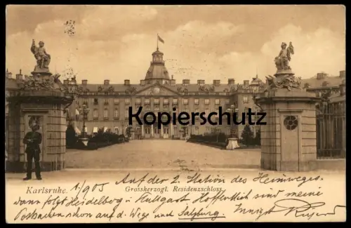 ALTE POSTKARTE KARLSRUHE GROSSHERZOGLICHES RESIDENZSCHLOSS Soldat Uniform Schloss chateau castle postcard Ansichtskarte