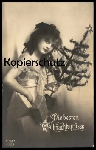 ALTE POSTKARTE WEIHNACHTEN KIND MIT CHRISTBAUM christmas tree arbre de noel enfant jeune femme girl child cpa postcard