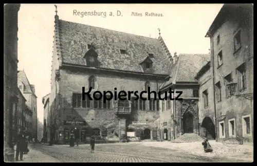 ALTE POSTKARTE REGENSBURG AN DER DONAU ALTES RATHAUS GESCHÄFT JOSEPH PLENER JUWELIER WÄSCHEREI town hall postcard