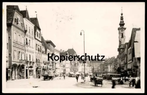 ALTE POSTKARTE STEYR STADTPLATZ GASTHOF ROTER KREBS Bus Autobus Zipfer Bier beer Oberösterreich Österreich Austria cpa