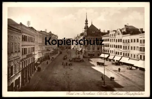 ALTE POSTKARTE RIED IM INNKREIS RATHAUS HAUPTPLATZ ZUM WEISSEN RÖSSL 1927... GmbH Zweigstelle Oberösterreich Austria