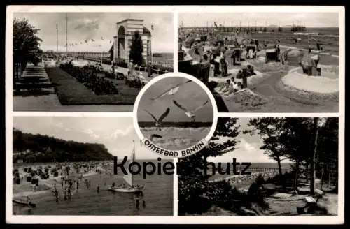 ALTE POSTKARTE OSTSEEBAD BANSIN 1938 Beflaggung Heringsdorf Usedom Uznam Ostsee Baltic Sea Mecklenburg-Vorpommern Möwe