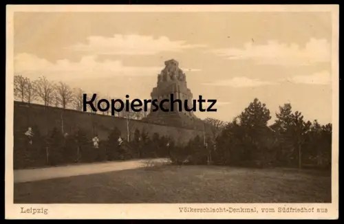 ALTE POSTKARTE LEIPZIG VÖLKERSCHLACHTDENKMAL VOM SÜDFRIEDHOF AUS monument Friedhof cemetery cimetière graveyard cpa AK