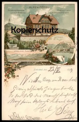 ALTE LITHO-POSTKARTE STUBENBERGHAUS STEIRISCHER GEBIRGSVEREIN SCHÖCKEL GRAZ 1899 RADEGUND Steiermark Österreich Austria
