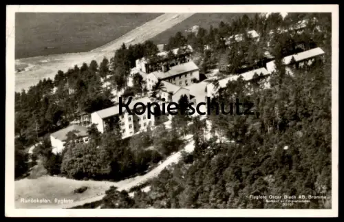 ALTE POSTKARTE RUNÖSKOLAN FLYGFOTO bei Akersberga Luftbild Fliegeraufnahme Schweden Sverige Suède Sweden Bert Rauscher