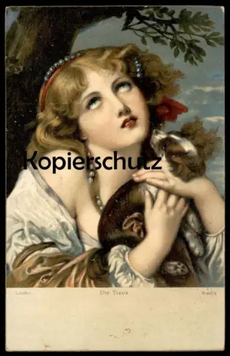 ALTE POSTKARTE DIE TREUE JEAN BAPTISTE GREUZE HUND LONDON Mädchen child enfant dog chien fidelity fidélité