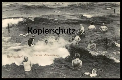 ALTE POSTKARTE OSTSEEBAD HERINGSDORF STARKER WELLENSCHLAG USEDOM bath bathing Fotomontage Montage Photo Surrealisme cpa