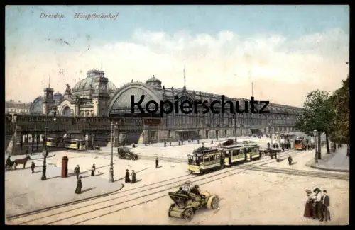 ALTE POSTKARTE DRESDEN HAUPTBAHNHOF STRASSENBAHN AUTO Tram tramway car station gare Bahnhof cpa postcard Ansichtskarte