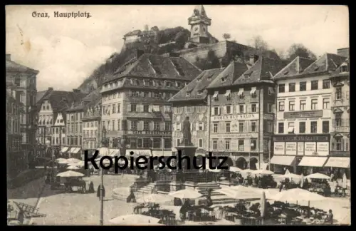 ALTE POSTKARTE GRAZ HAUPTPLATZ 1918 Markt Damen Hut Salon Café Nordstern Weikhard marché market Steiermark Austria cpa