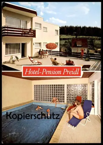 ÄLTERE POSTKARTE OLSBERG SAUERLAND HOTEL PENSION PREIDL Schwimmbad swimming pool piscine Bad cpa postcard Ansichtskarte