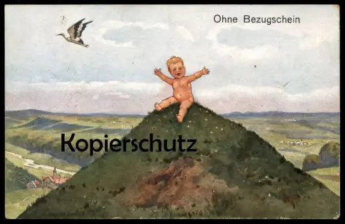 ALTE KÜNSTLER POSTKARTE HUMOR OHNE BEZUGSSCHEIN NACKTES BABY Humour Enfant Bébé nu nude Cigogne Stork Storch postcard AK