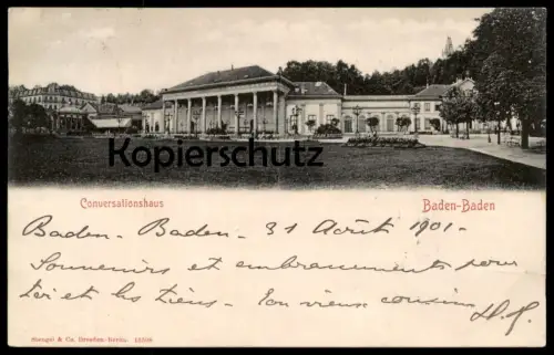 ALTE POSTKARTE BADEN-BADEN CONVERSATIONSHAUS 1901 Konversationshaus conversation-house cpa postcard Ansichtskarte AK
