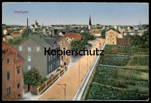 ALTE POSTKARTE HATTINGEN AN DER RUHR PANORAMA TOTAL Totalansicht Strasse Häuser Gärten street Ansichtskarte cpa postcard