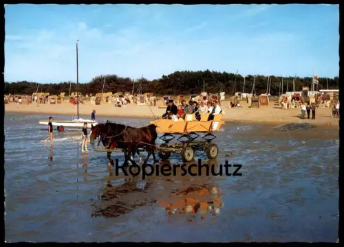 POSTKARTE NORDSEEBAD CUXHAVEN SAHLENBURG WATTWAGEN ZUR INSEL NEUWERK Kutsche coach horse-drawn-carriage Ansichtskarte AK
