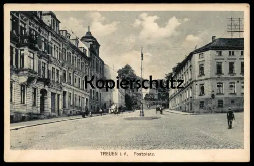 ALTE POSTKARTE TREUEN IM VOGTLAND POSTPLATZ SCHÖNIGER HOTEL DEUTSCHES HAUS SACHSEN cpa postcard AK Ansichtskarte