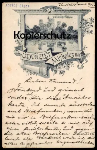 ALTE LITHO POSTKARTE ÜDVÖZLET MISKOLCZ DIOSGYÖRI VARROM MISKOLC 1897 Mischkolz Ungarn Hungary Hongrie Magyar postcard AK