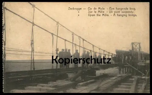 ALTE POSTKARTE ZEEBRUGGE OP DE MOLE EEN HANGENDE BRUG upon the mole a hanging bridge pont Belgique Belgien cpa postcard