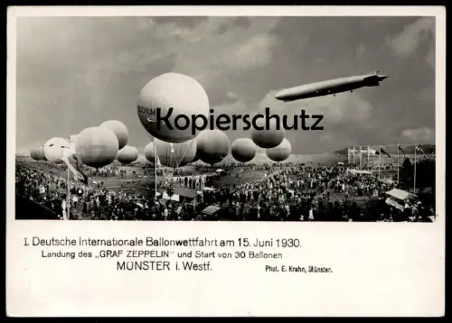 ALTE POSTKARTE MÜNSTER BALLONWETTFAHRT 1930 BALLON BOCHUM LUFTSCHIFF ZEPPELIN AM 18.09.1928 Airship dirigeable aérostat