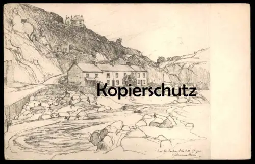 ALTE KÜNSTLER POSTKARTE VIEWS IN LAMORNA VALLEY HARBOUR HANDICRAFTS PENZANCE SIGN. LARMONA SAMUEL JOHN BIRCH postcard