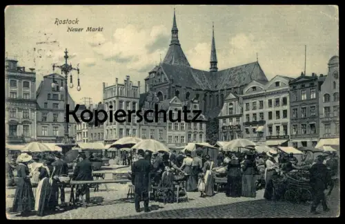 ALTE POSTKARTE ROSTOCK NEUER MARKT 1913 market marché Spedition Aug. Viek Mecklenburg AK Ansichtskarte cpa postcard