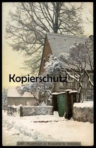 ALTE POSTKARTE BAUERNHOF IN ROCKWITZ BEI DRESDEN ROCHWITZ BAUERNHAUS Photochromie Winter Schnee snow farm house postcard