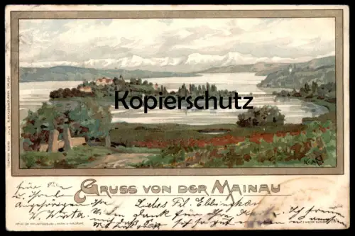 ALTE KÜNSTLER LITHO POSTKARTE GRUSS VON DER INSEL MAINAU BODENSEE Konstanz Velten's Künstler-Ansichtskarte cpa postcard