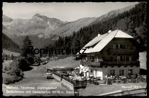 ÄLTERE POSTKARTE MALLNITZ TAUERNTAL ALPENGASTHOF GUTENBRUNN MIT GEISELSPITZE KÄRNTEN Pkw car Opel ? Austria cpa postcard