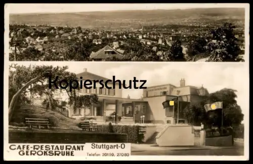 ALTE POSTKARTE STUTTGART CAFE RESTAURANT GEROKSRUHE 1940er Flagge Flaggen Beflaggung cpa postcard AK Ansichtskarte