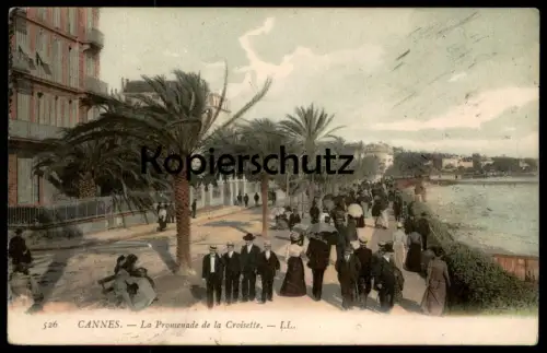 ALTE POSTKARTE CANNES LA PROMENADE DE LA CROISETTE Strandpromenade Familie Männer Frauen family beach plage postcard cpa