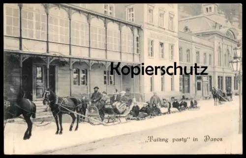 ALTE POSTKARTE DAVOS TAILING PARTY SCHLITTEN Pferdeschlitten Pferd horse luge sleigh traineau cpa postcard Ansichtskarte