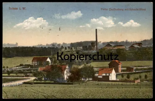 ALTE POSTKARTE SCHEE PARTIE QUELLENBURG MIT SCHACHT HÖVEL ZECHE BERGBAU SPROCKHÖVEL bei Hattingen mines mining postcard