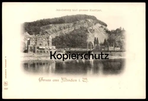 ALTE POSTKARTE GRUSS AUS MINDEN IN WESTFALEN JAKOBSBERG UND GROSSER KURFÜRST Ansichtskarte postcard cpa AK