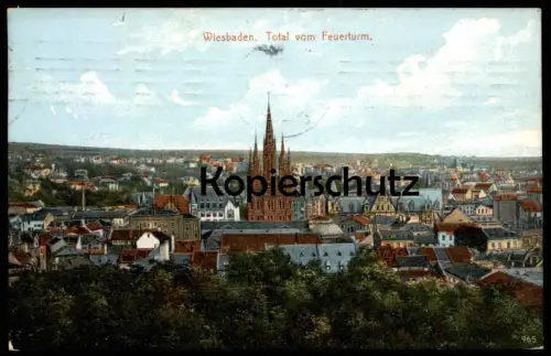 ALTE POSTKARTE WIESBADEN TOTAL VOM FEUERTURM 1910 Turm Panorama Gesamtansicht Totale postcard cpa AK Ansichtskarte