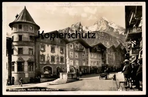 ALTE POSTKARTE BERCHTESGADEN 1938 MARKTPLATZ MIT WATZMANN PERSONEN TRACHT RAD Photo L. Ammon cpa postcard Ansichtskarte