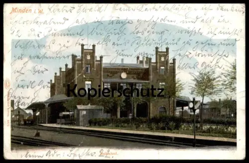 ALTE POSTKARTE MINDEN IN WESTFALEN BAHNHOF 1905 station gare Ansichtskarte postcard cpa AK