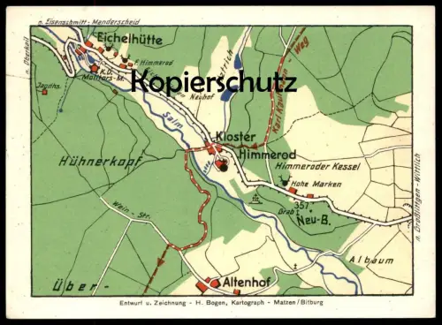 ALTE POSTKARTE LANDKARTE EICHELHÜTTE KLOSTER HIMMEROD ALTENHOF NEUHOF ALBAUM H. Bogen Matzen Bitburg map postcard cpa AK